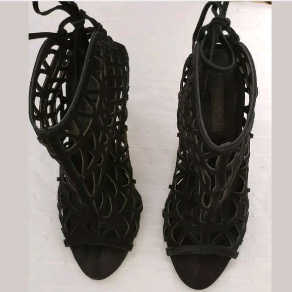 {Zara} Laser Cut Suede Open Toe Lace Up Booties.38 - Picture 5 of 7